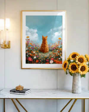 Orange Tabby Cat in Flower Field Printable Poster