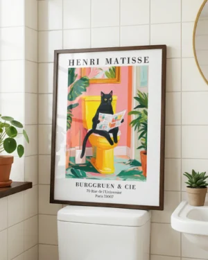 Matisse-Inspired Black Cat Bathroom Printable Poster