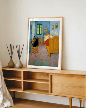 Black Cat in Van Gogh Inspired Bedroom Printable Poster