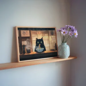 Hungry Black Cat Ramen Time Printable Poster