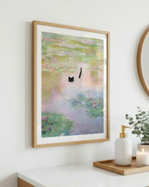 Monet Water Lily Pond Black Cat Printable Poster
