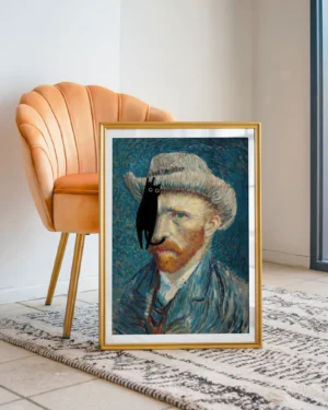 Black Cat on Van Gogh Self Portrait Printable Poster