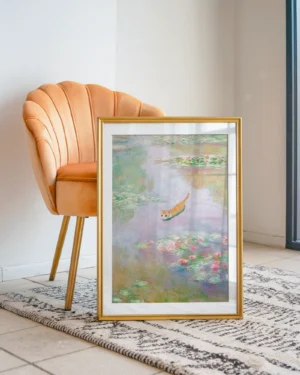 Orange Tabby Cat in Monet's Water Lily Pond Printable Poster