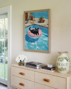 Black Cat on a Float Summer Printable Poster